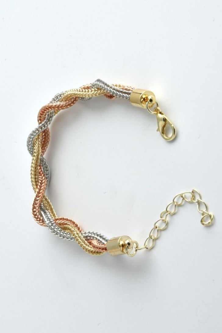 Domina armbånd i rustfritt stål med flettet tricolor-design, justerbart 15+5 cm