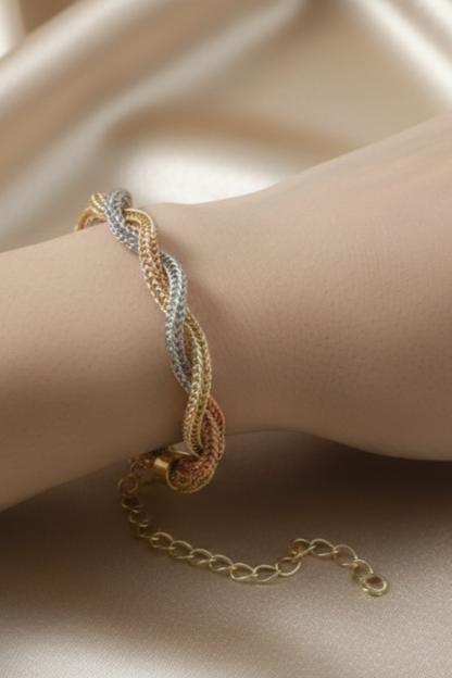 Domina armbånd i rustfritt stål med flettet tricolor-design, justerbart 15+5 cm