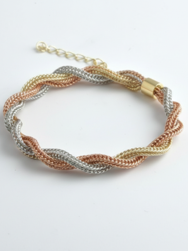 Domina armbånd i rustfritt stål med flettet tricolor-design, justerbart 15+5 cm