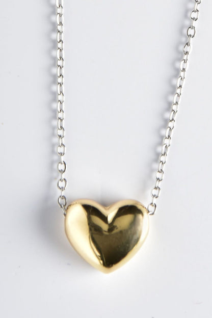 Gullfarget hjerte halskjede med sølvkjede, 40 cm + 5 cm