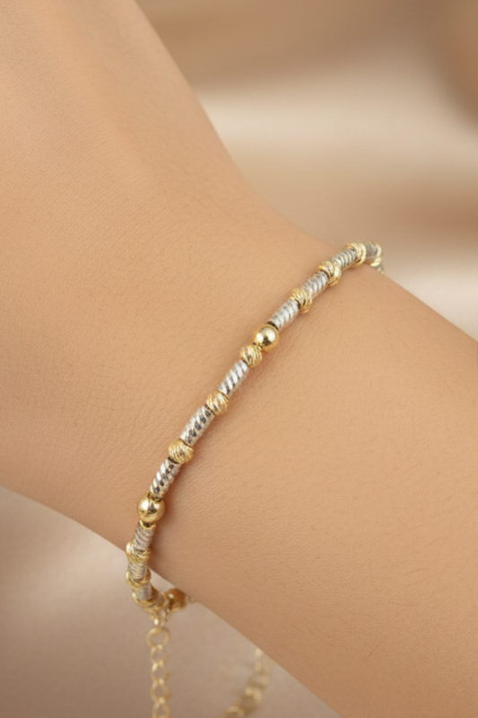 Zinnia armbånd i rustfritt stål med tofarget design, justerbart 15+5 cm