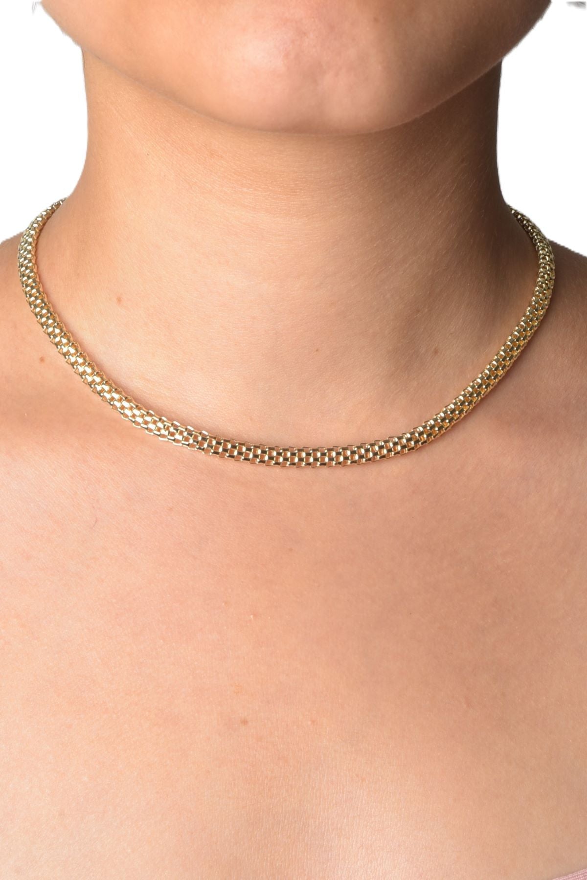 Rhea gul stålkjede, 37 cm + 5 cm, elegant og slitesterkt smykke.