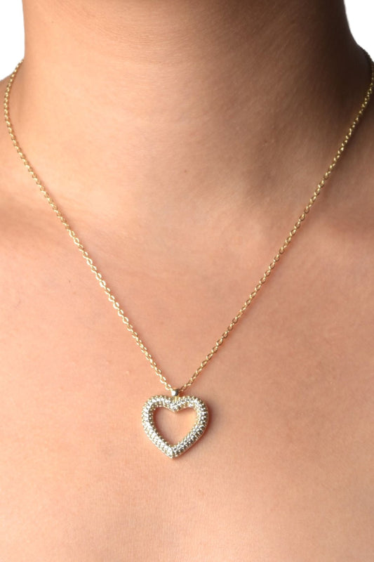 Serenity-hjerte halskjede i gull med zirkonstein, 2,5 cm anheng og justerbar kjedelengde 44 cm + 5 cm.